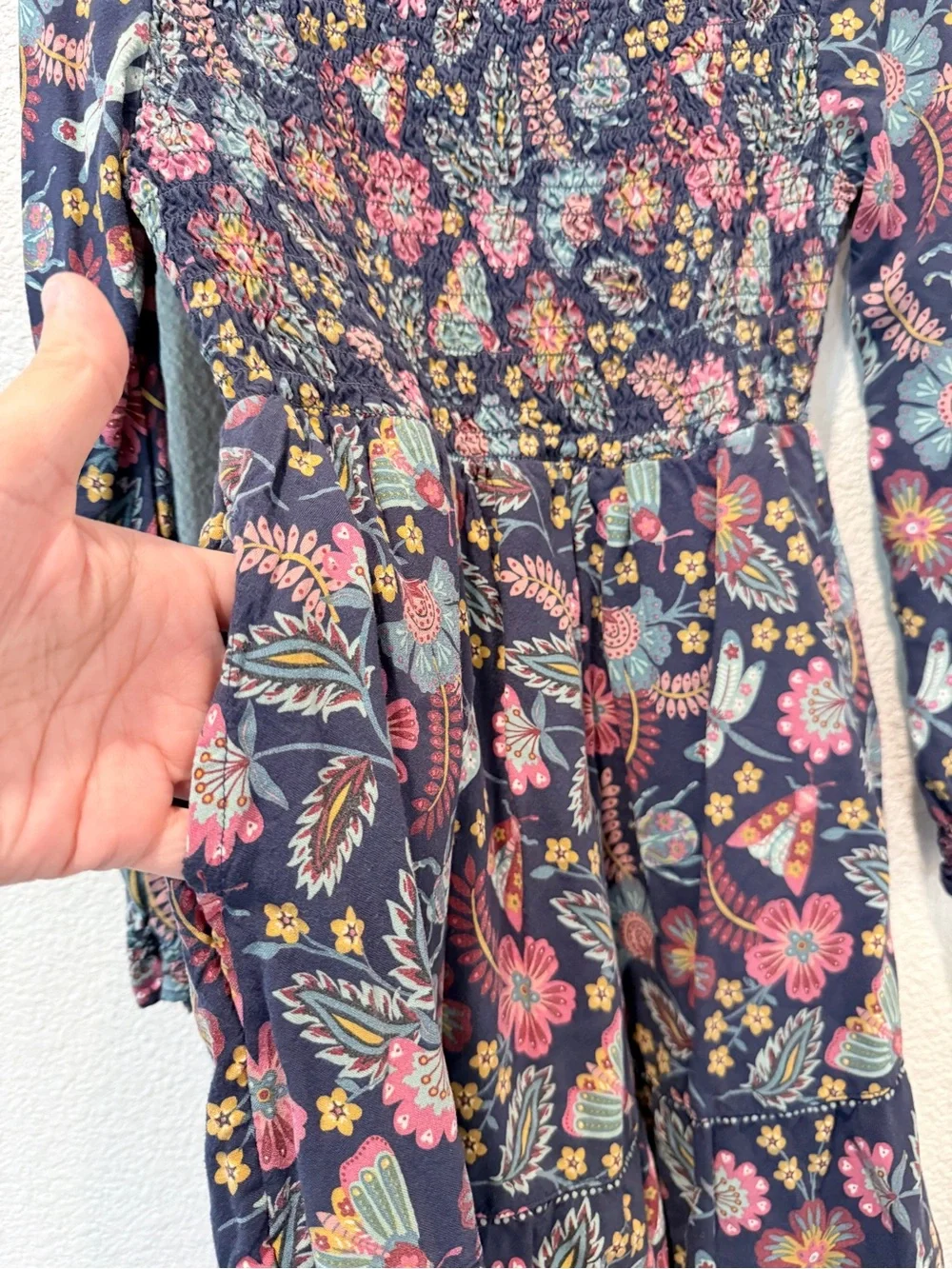 FatFace Girls Smocked Floral Dress Boho Fairycore Whimsygoth Prairie Pockets 5/6